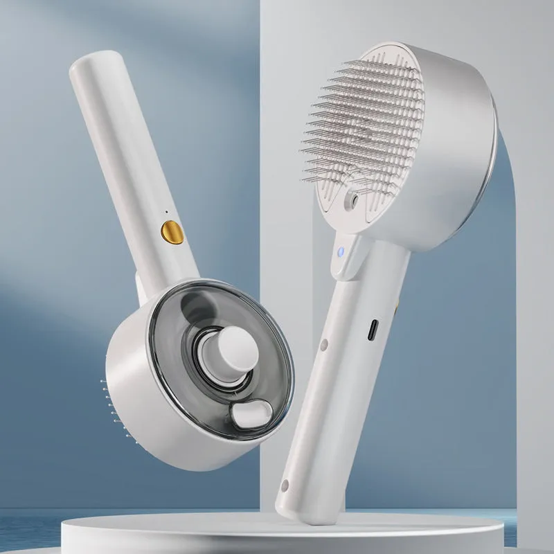 Electric pet hair remover brush with UVC sterilisation and mist spray for dogs and cats in Ceramic White