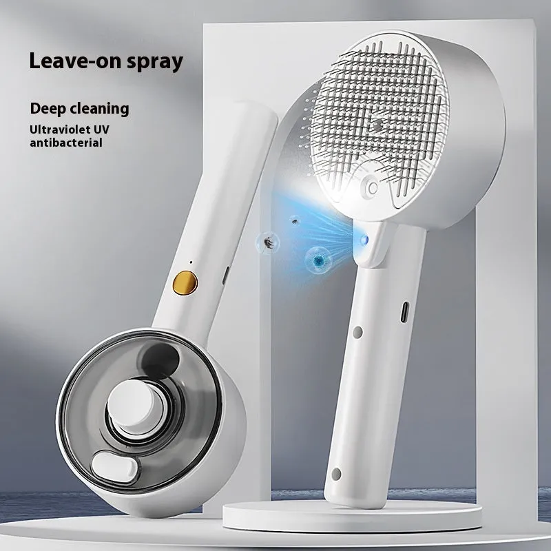 Electric pet hair remover brush with UVC sterilisation and mist spray for dogs and cats in Ceramic White