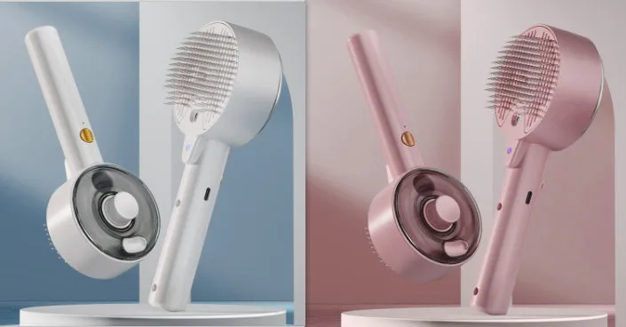 Electric pet hair remover brush with UVC sterilisation and mist spray for dogs and cats in Ceramic White