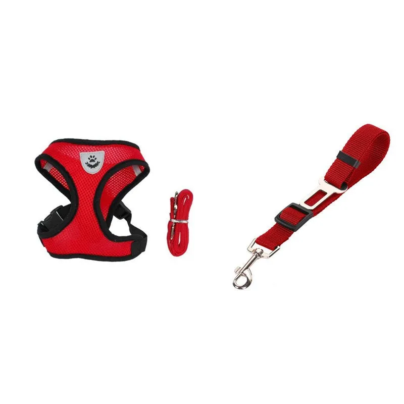 Pet car seat belt leash in black mesh with 1.2 metre rope and metal clip on white background