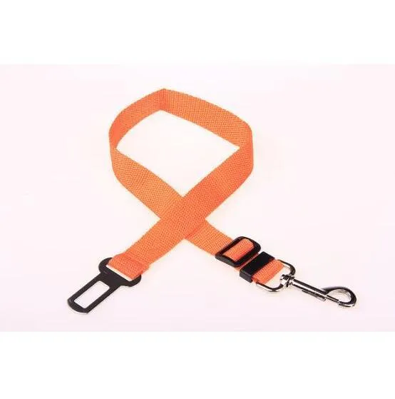 Pet car seat belt leash in black mesh with 1.2 metre rope and metal clip on white background