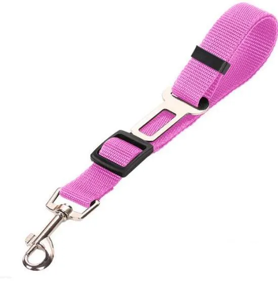 Pet car seat belt leash in black mesh with 1.2 metre rope and metal clip on white background