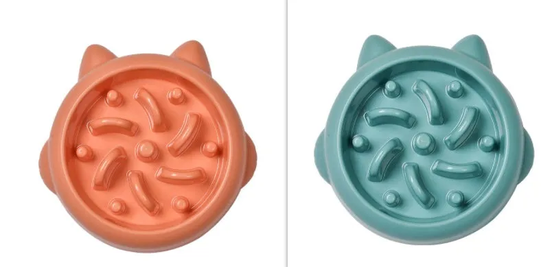 Pet slow feeder bowl in green with fun-shaped obstacles to slow eating and prevent gulping