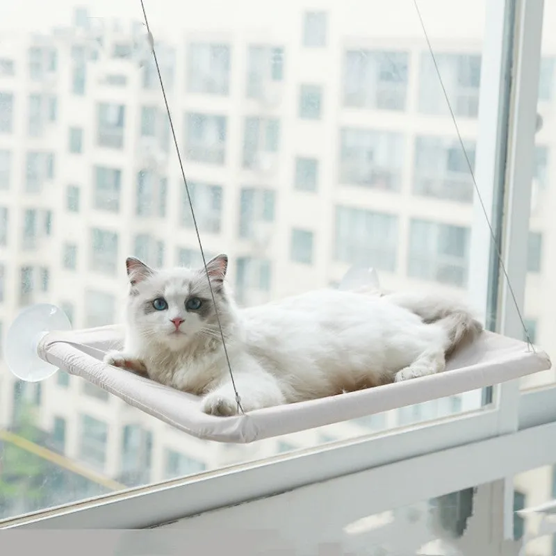 Cat hammock made of Oxford cloth with plastic steel wire, 55cm long, hanging on window with suction cups