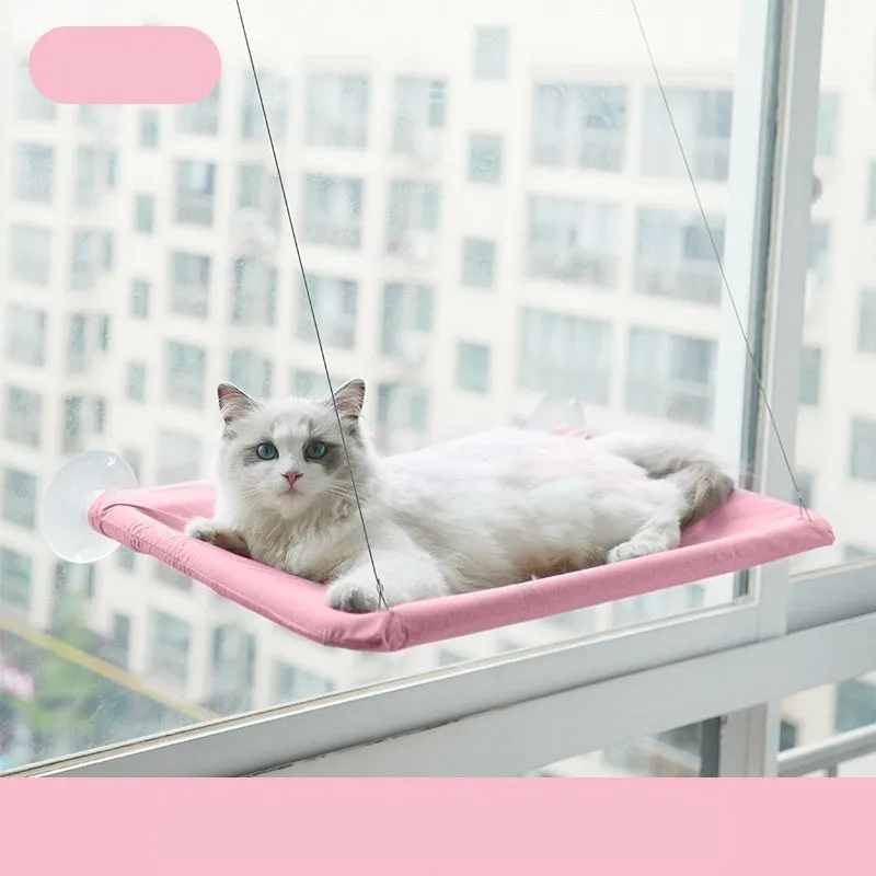 Cat hammock made of Oxford cloth with plastic steel wire, 55cm long, hanging on window with suction cups