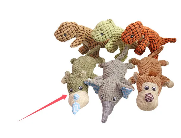 Dayan dog plush sound toy in multiple animal designs with squeaker
