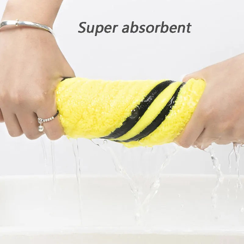 Yellow microfiber dog drying towel with hook loop, super absorbent for pets