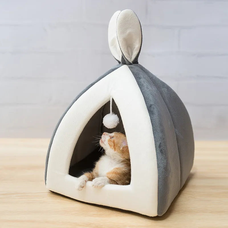 Cat house villa bed in grey cloth with enclosed design for cats and small dogs