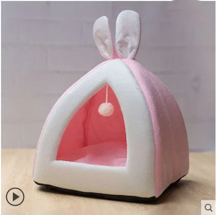 Cat house villa bed in grey cloth with enclosed design for cats and small dogs