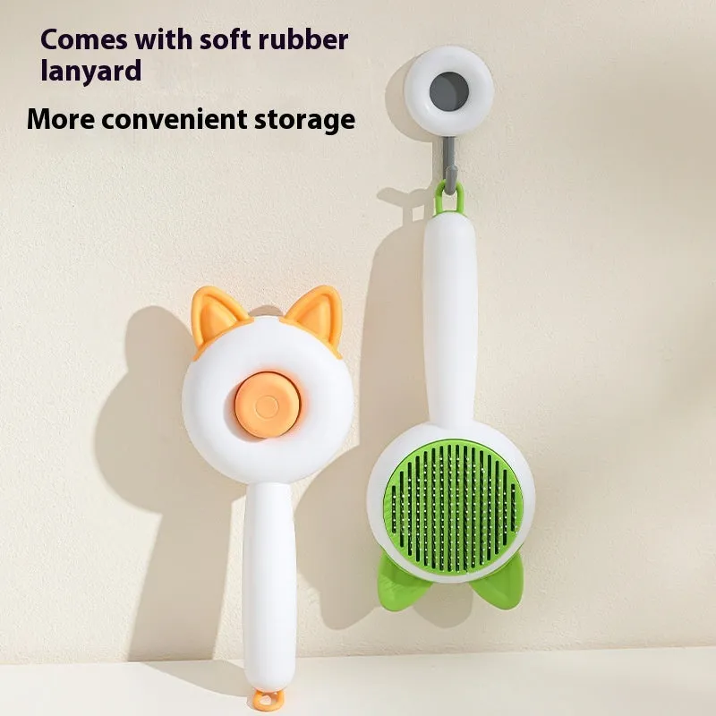 Self-cleaning pet hair remover comb with PP TPR handle and stainless steel teeth, greenish white colour