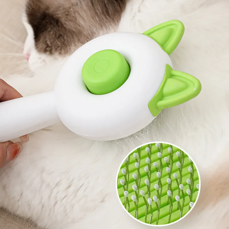 Self-cleaning pet hair remover comb with PP TPR handle and stainless steel teeth, greenish white colour