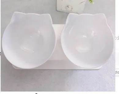 Non slip double cat bowl with raised stand transparent plastic pet feeder for dogs and cats