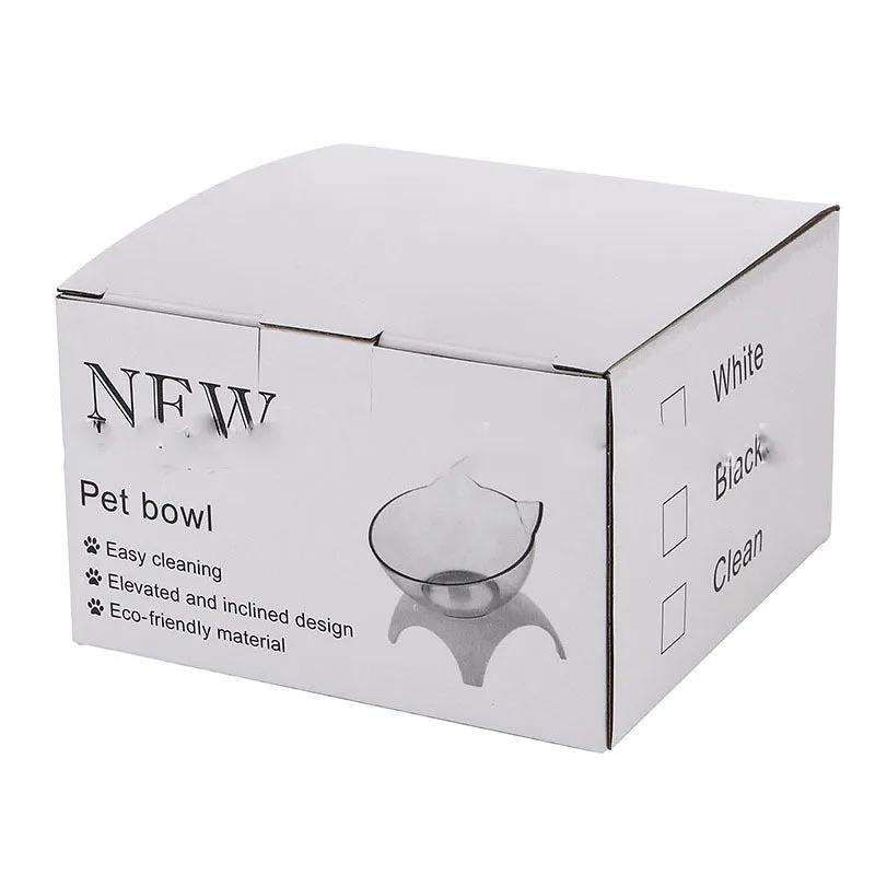 Non slip double cat bowl with raised stand transparent plastic pet feeder for dogs and cats