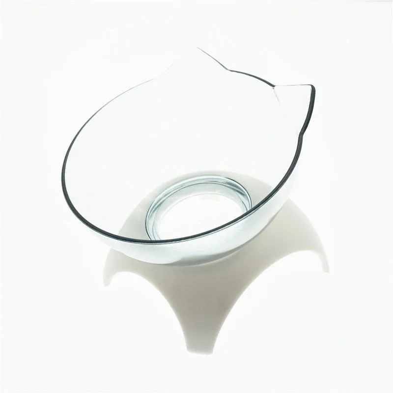 Non slip double cat bowl with raised stand transparent plastic pet feeder for dogs and cats