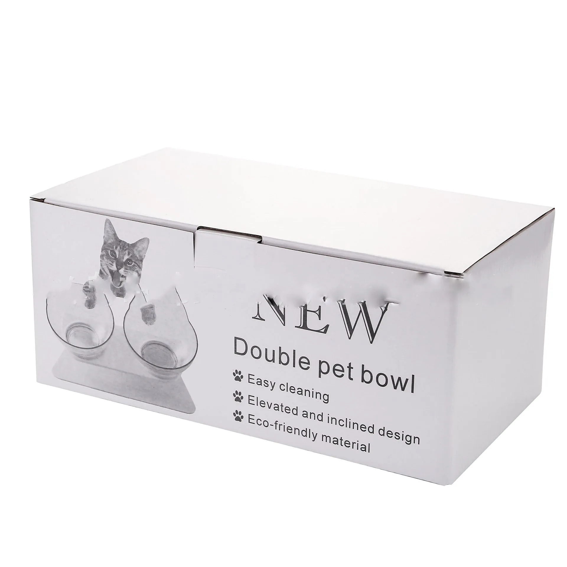 Non slip double cat bowl with raised stand transparent plastic pet feeder for dogs and cats