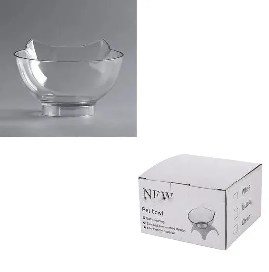 Non slip double cat bowl with raised stand transparent plastic pet feeder for dogs and cats
