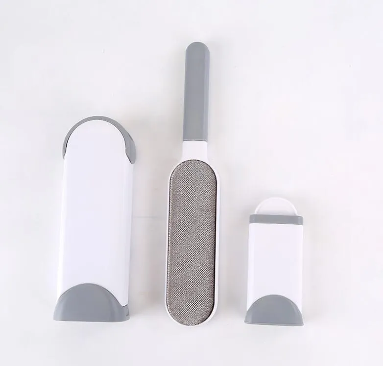 Reusable cat dog hair removal comb with self-cleaning base, double-sided extra-large lint brush on a sofa