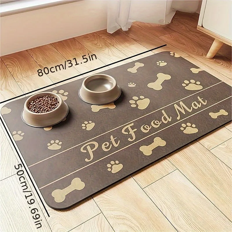 Non-slip diatom ooze pet absorbent placemat with geometric abstract pattern in dog's paw brown colour, square shape, 40x60cm size