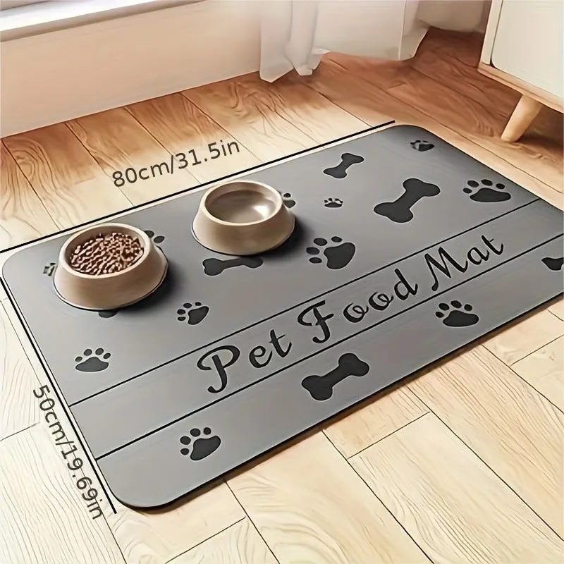 Non-slip diatom ooze pet absorbent placemat with geometric abstract pattern in dog's paw brown colour, square shape, 40x60cm size