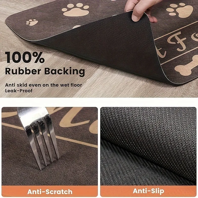 Non-slip diatom ooze pet absorbent placemat with geometric abstract pattern in dog's paw brown colour, square shape, 40x60cm size