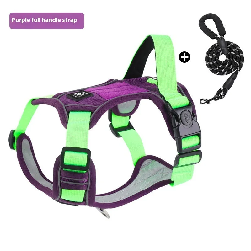 Oxford cloth vest-style dog harness for medium and large dogs in black with optional reflective lead