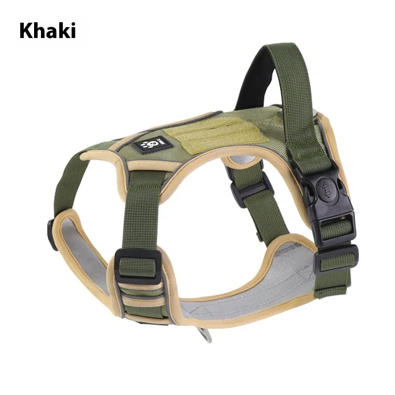 Oxford cloth vest-style dog harness for medium and large dogs in black with optional reflective lead