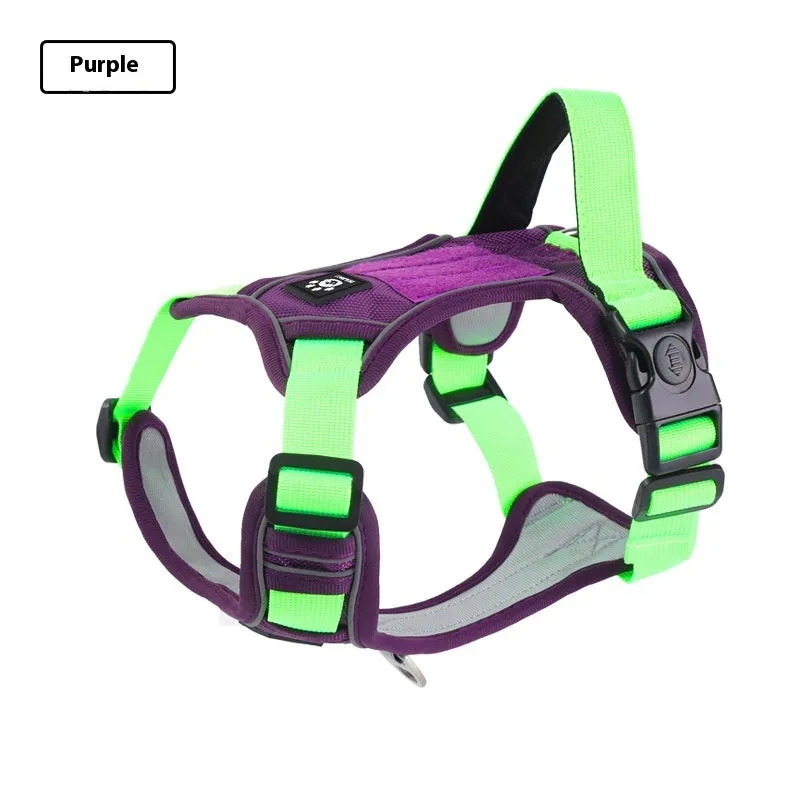 Oxford cloth vest-style dog harness for medium and large dogs in black with optional reflective lead