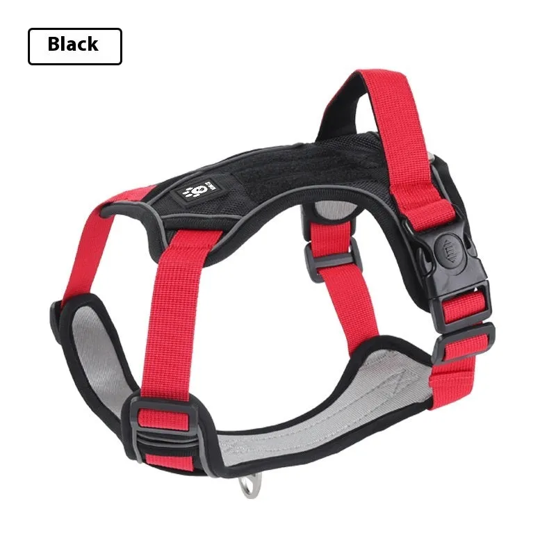 Oxford cloth vest-style dog harness for medium and large dogs in black with optional reflective lead
