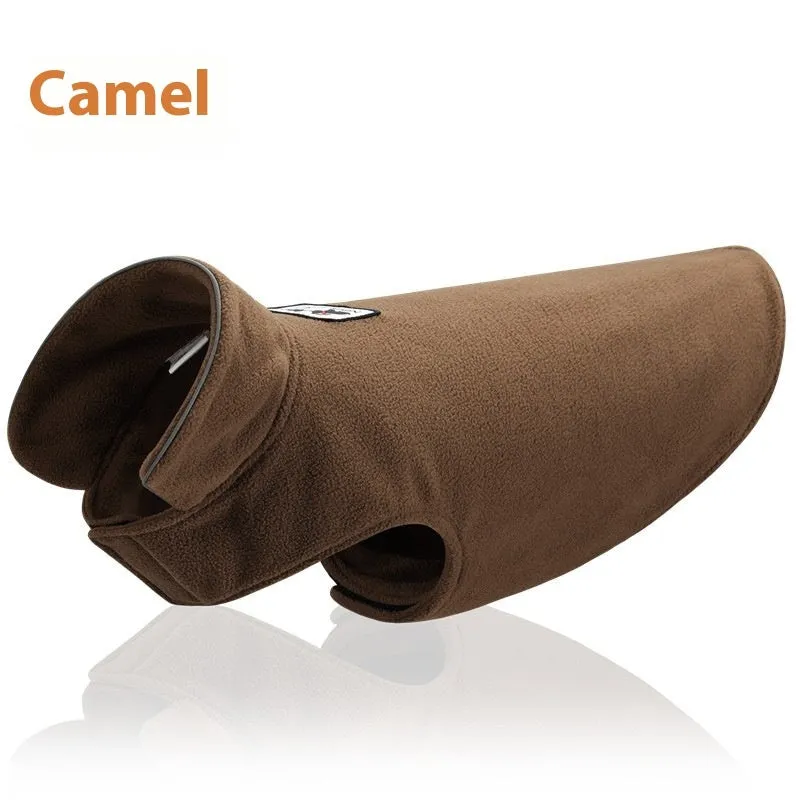 Heather gray polar fleece double-sided dog vest with British style design on a small dog