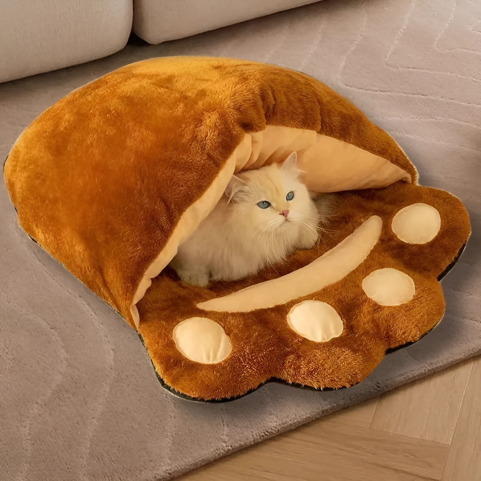 Winter semi-closed cat nest in bear claw fluffy style