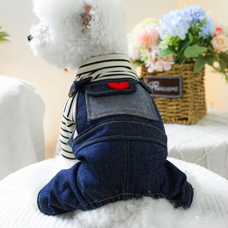 Retro denim suspender pants for small to medium dogs, four-legged princess style, CWQ Retro Denim colour