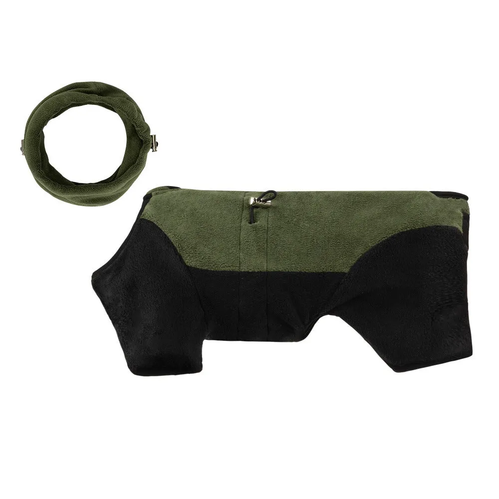 Pet warm collar detachable windproof four-leg clothes in polar fleece Argy Wormwood Green colour