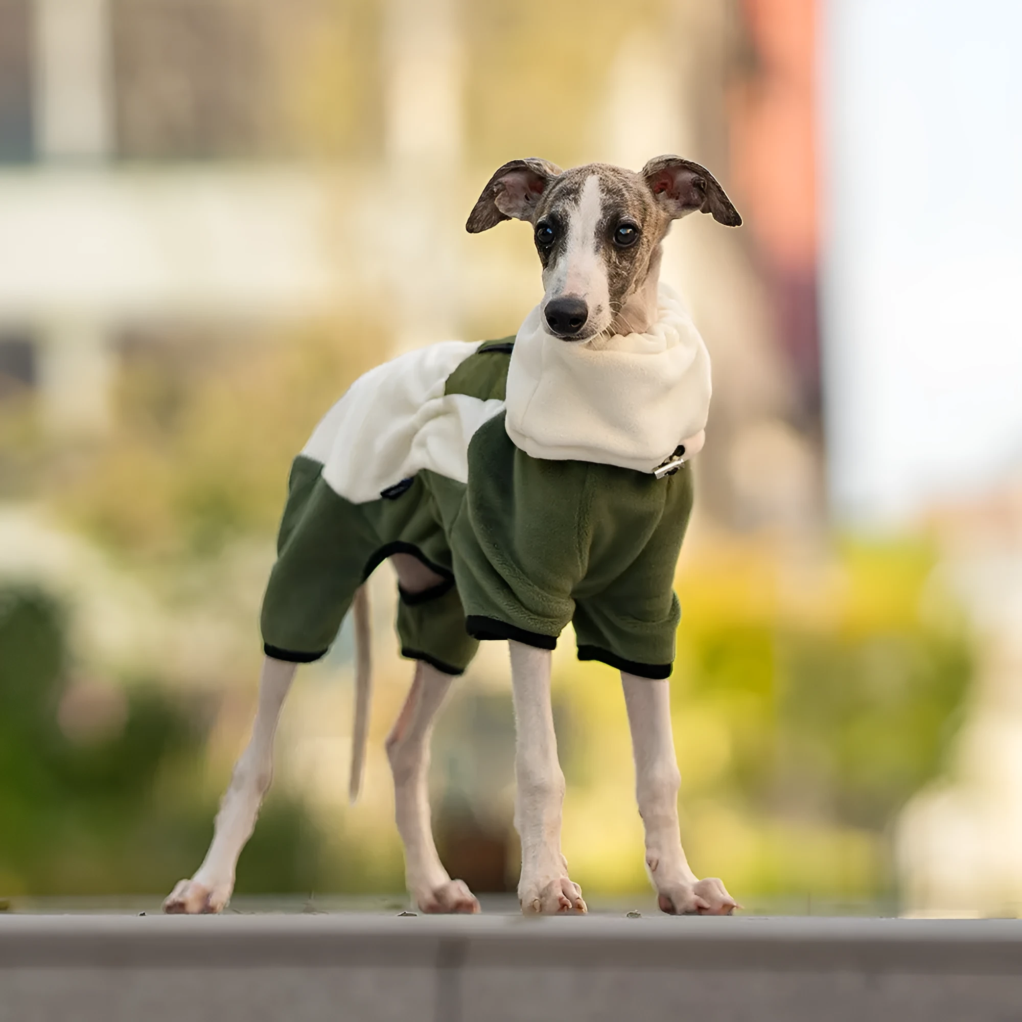 Pet warm collar detachable windproof four-leg clothes in polar fleece Argy Wormwood Green colour