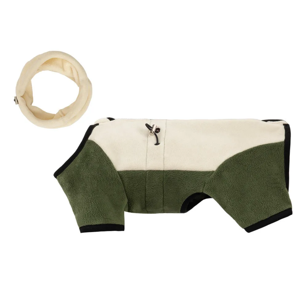 Pet warm collar detachable windproof four-leg clothes in polar fleece Argy Wormwood Green colour