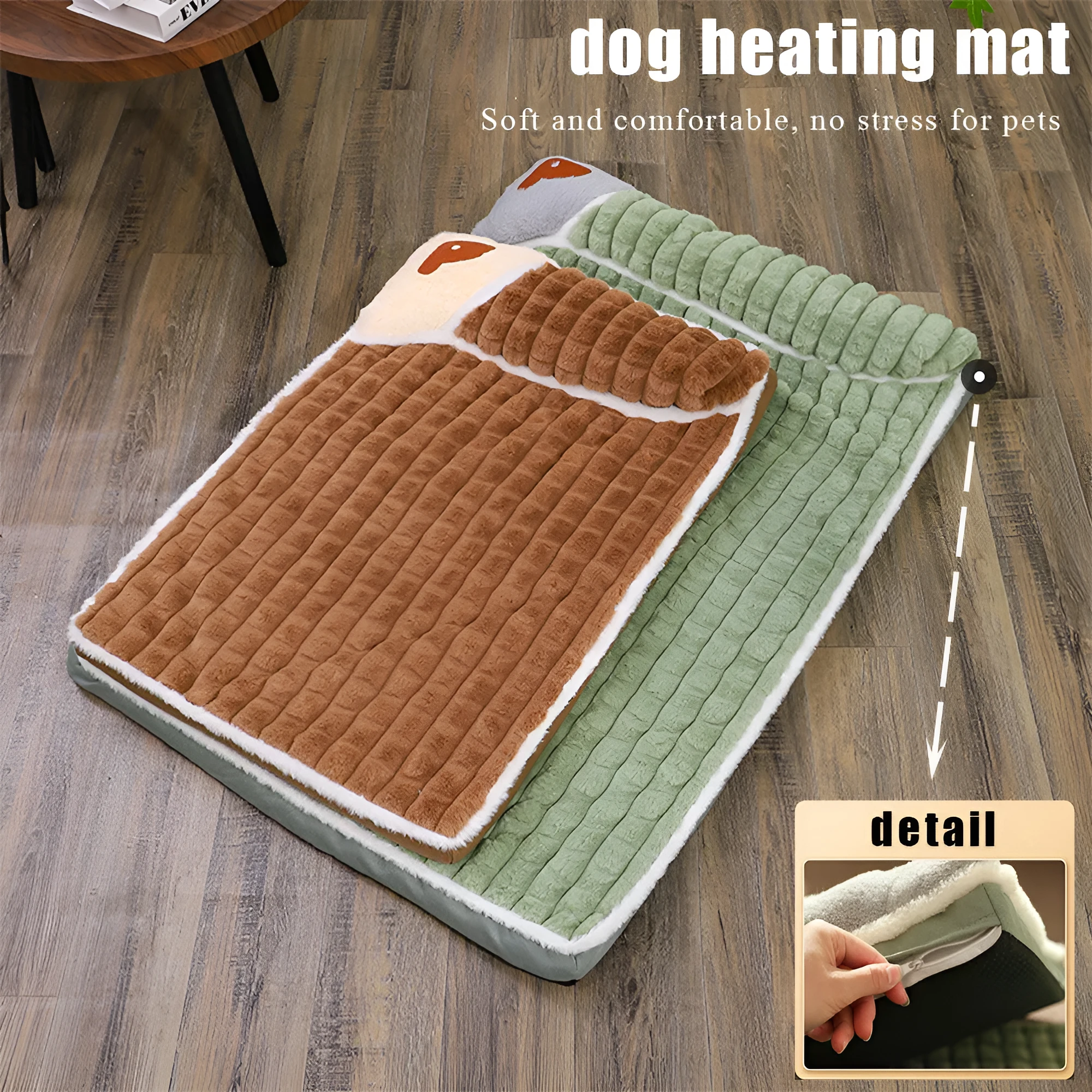 Winter warm removable pet sleeping pad for dogs and cats, size 3XL 100x70cm, in green colour