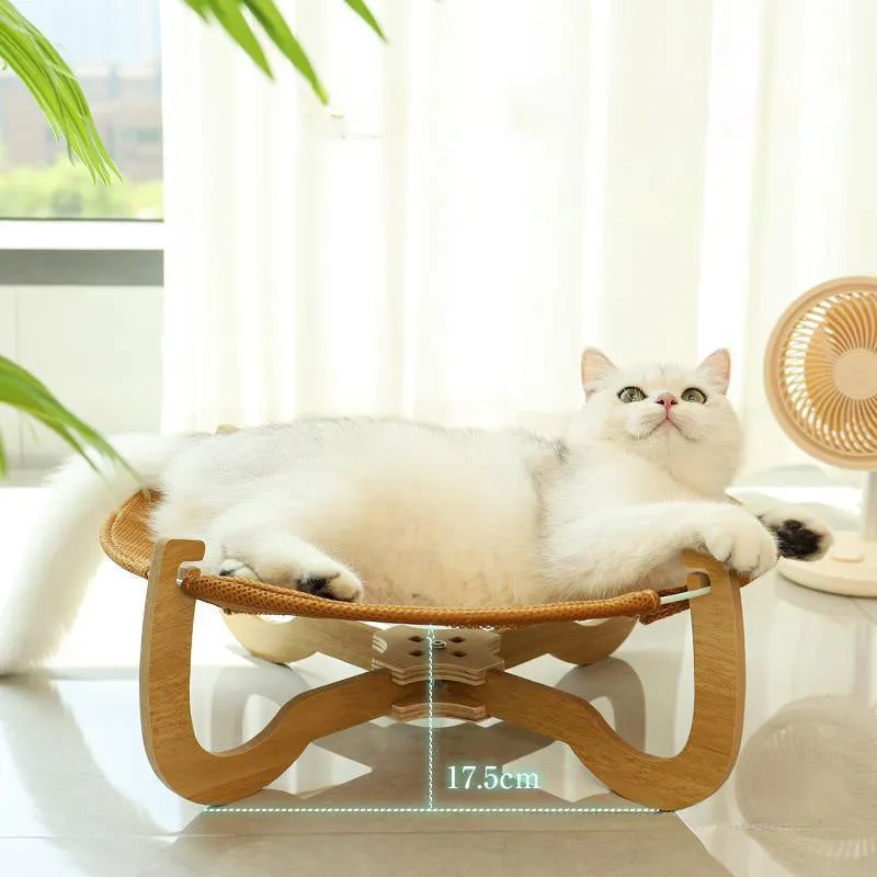 Brown woven rattan pet hammock bed measuring 46 cm square with 17.5 cm high sides