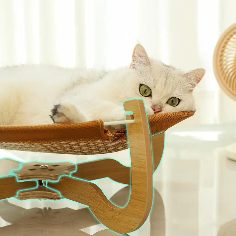 Brown woven rattan pet hammock bed measuring 46 cm square with 17.5 cm high sides