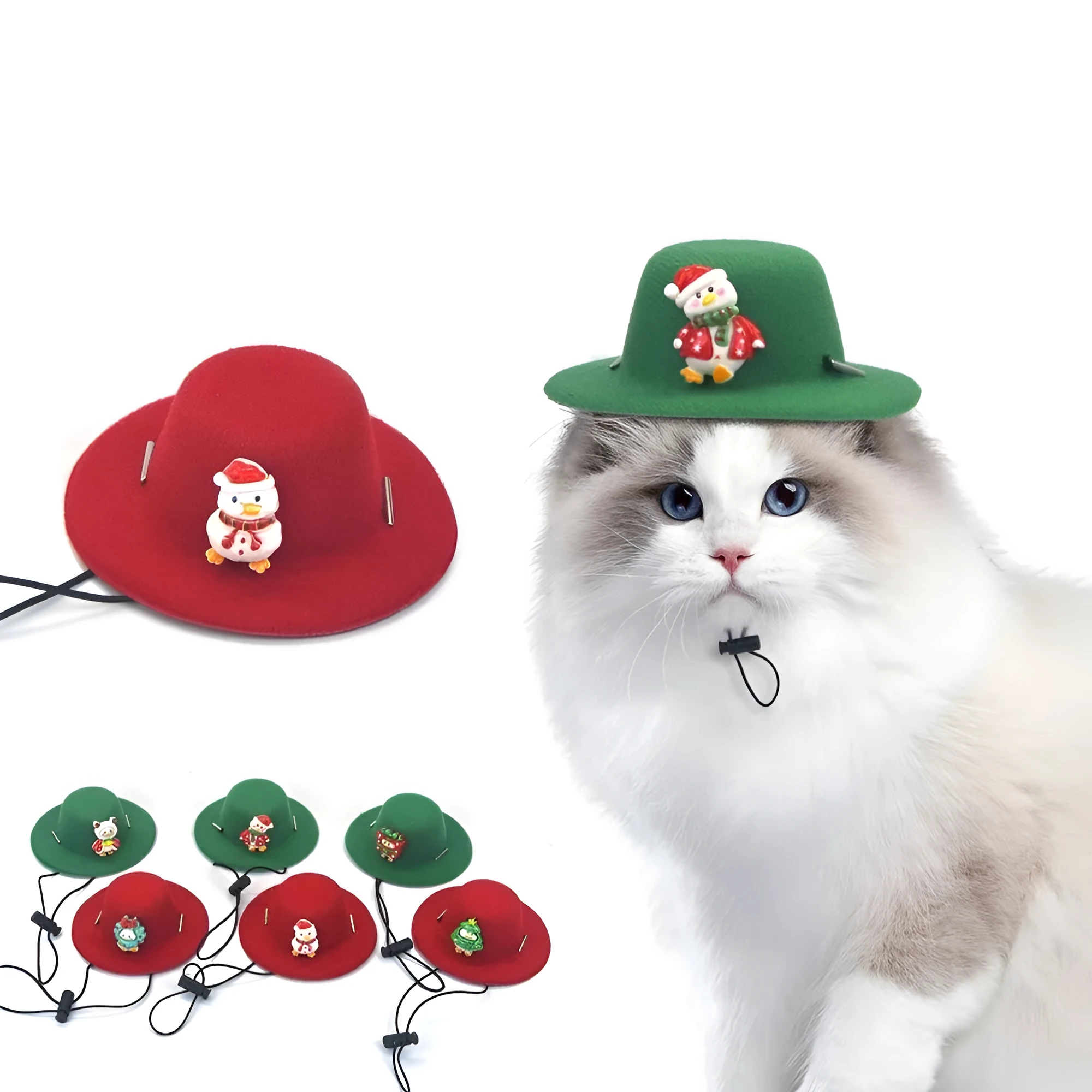 Soft felt cloth pet Christmas hat with antler duck design on a small dog