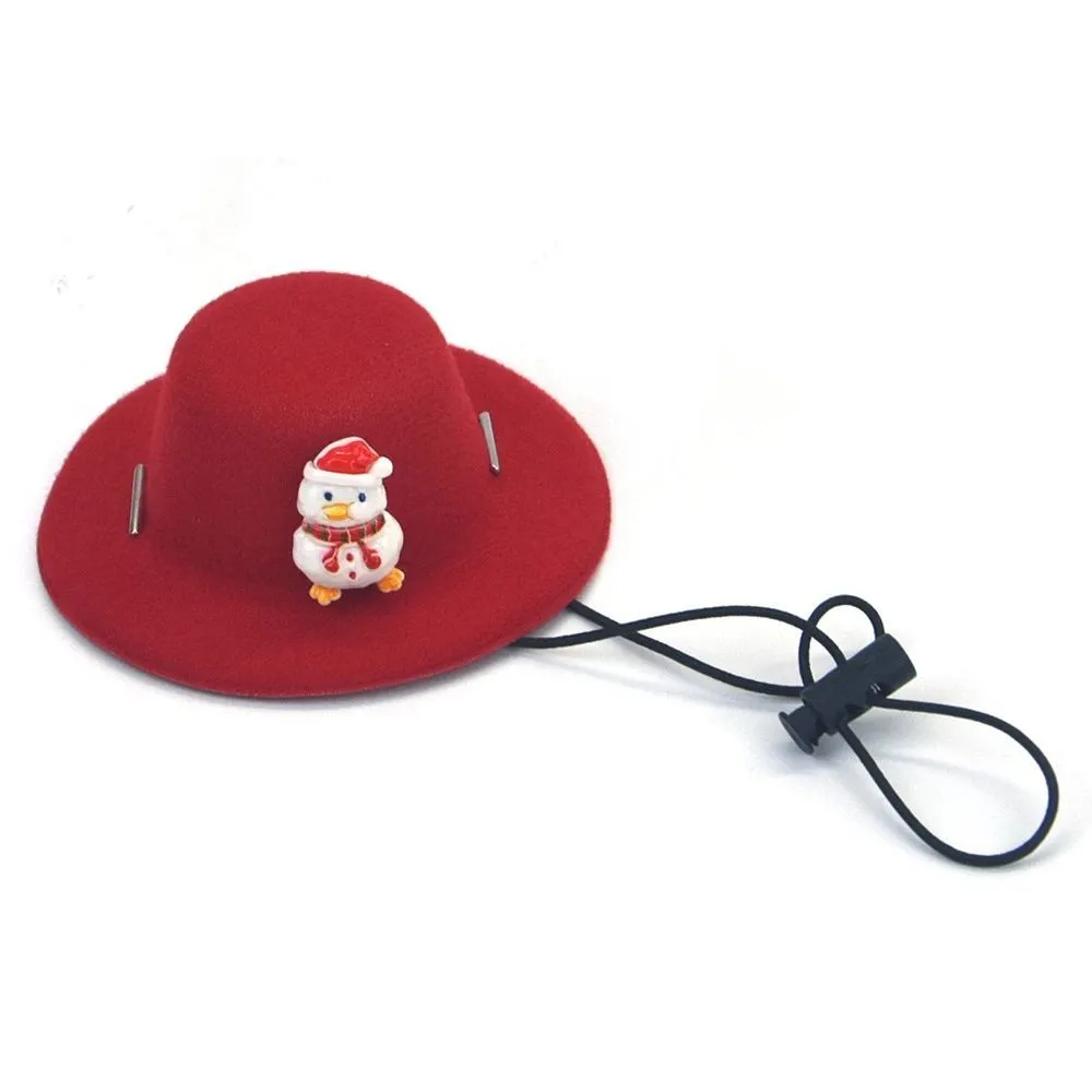 Soft felt cloth pet Christmas hat with antler duck design on a small dog
