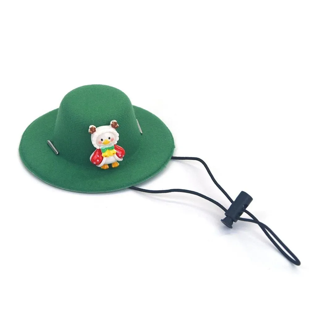Soft felt cloth pet Christmas hat with antler duck design on a small dog