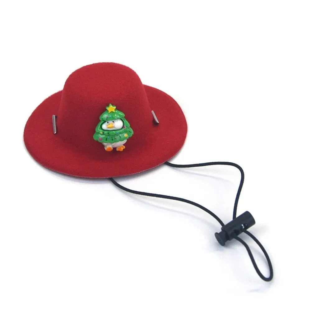 Soft felt cloth pet Christmas hat with antler duck design on a small dog