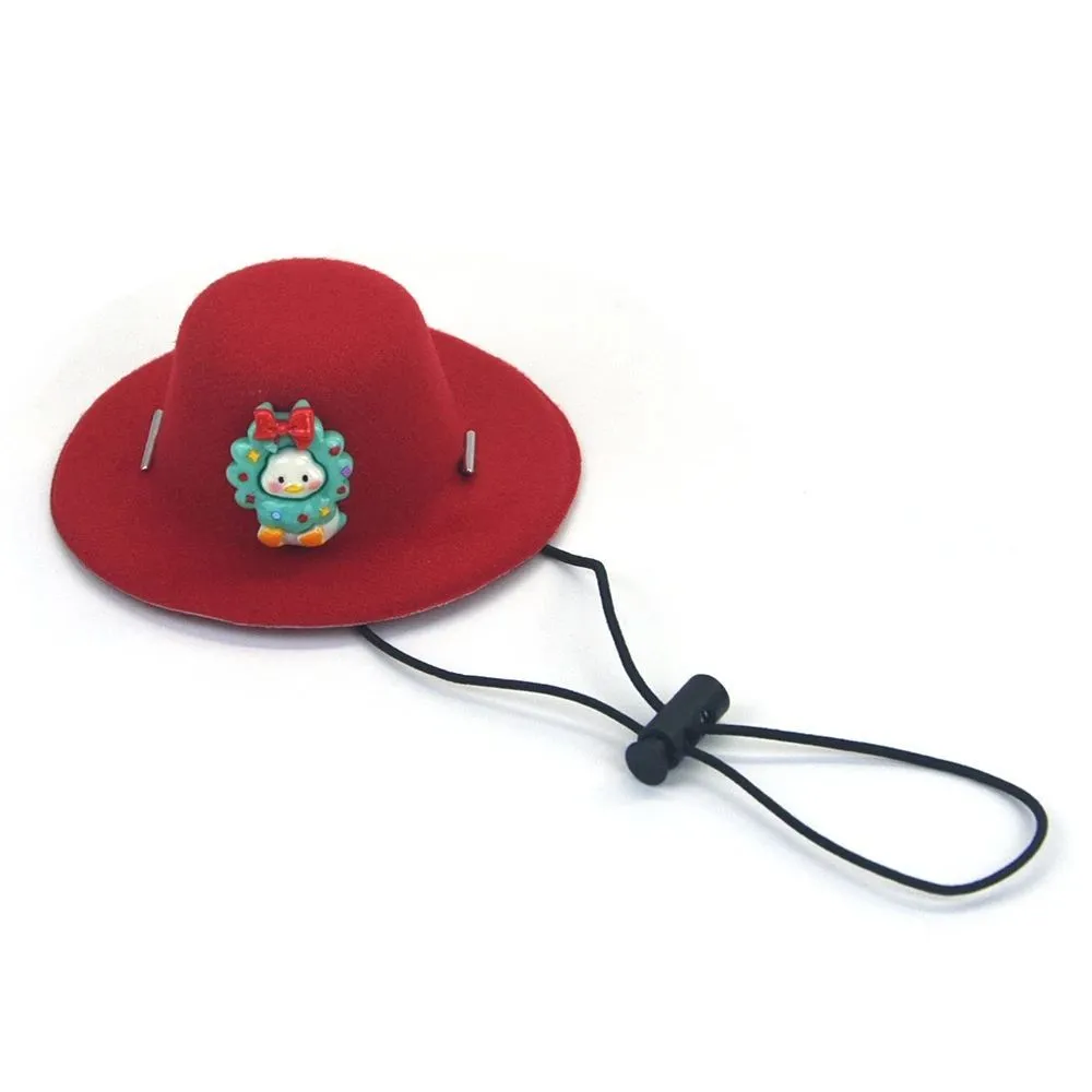 Soft felt cloth pet Christmas hat with antler duck design on a small dog
