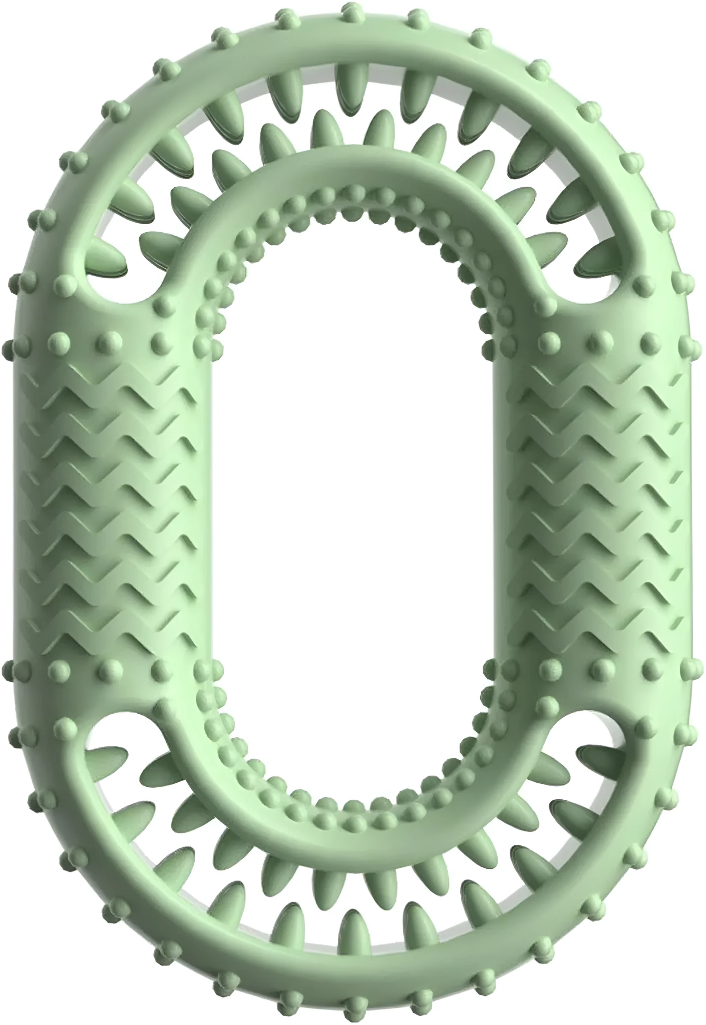 Blue, green, and pink heavy-duty O-ring shaped dog chew toy for aggressive chewers.