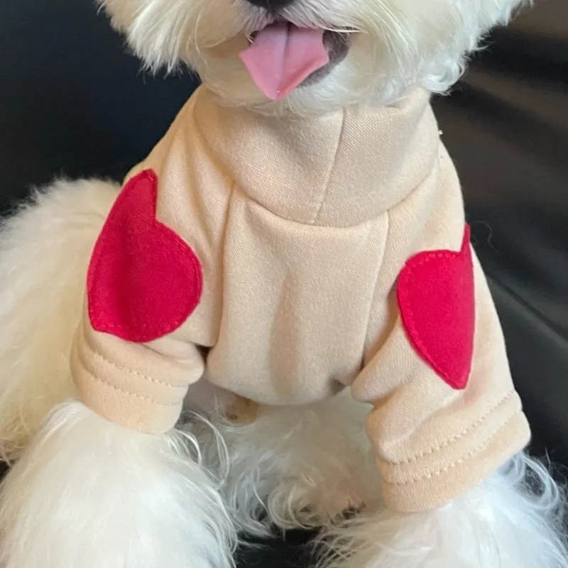 Fleece-lined love sweater for pets, thick polyester in beige, gray, black, khaki, sizes XS to XL
