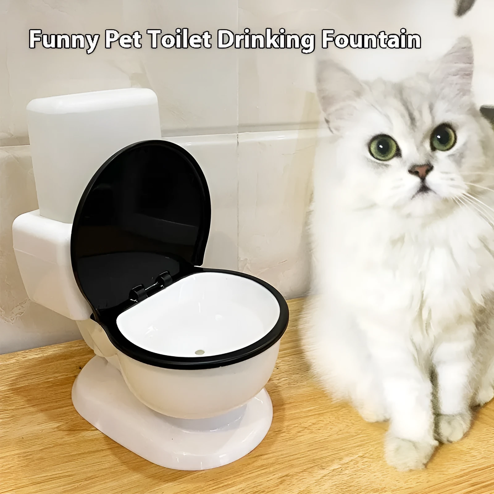 White plastic cat water fountain with automatic flow, non-electric gravity design for indoor pets