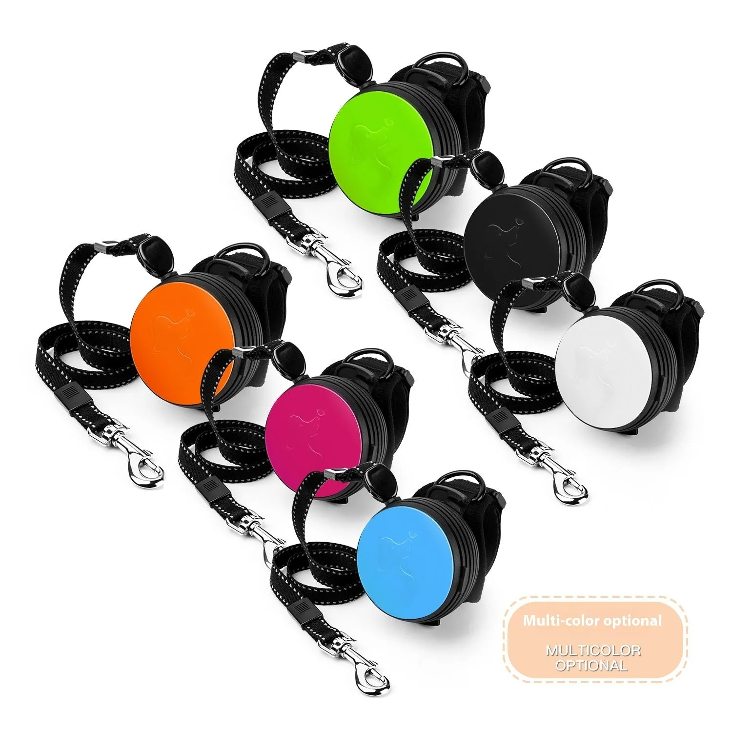 Automatic retractable dog leash with 3 metre nylon cord in six colour options