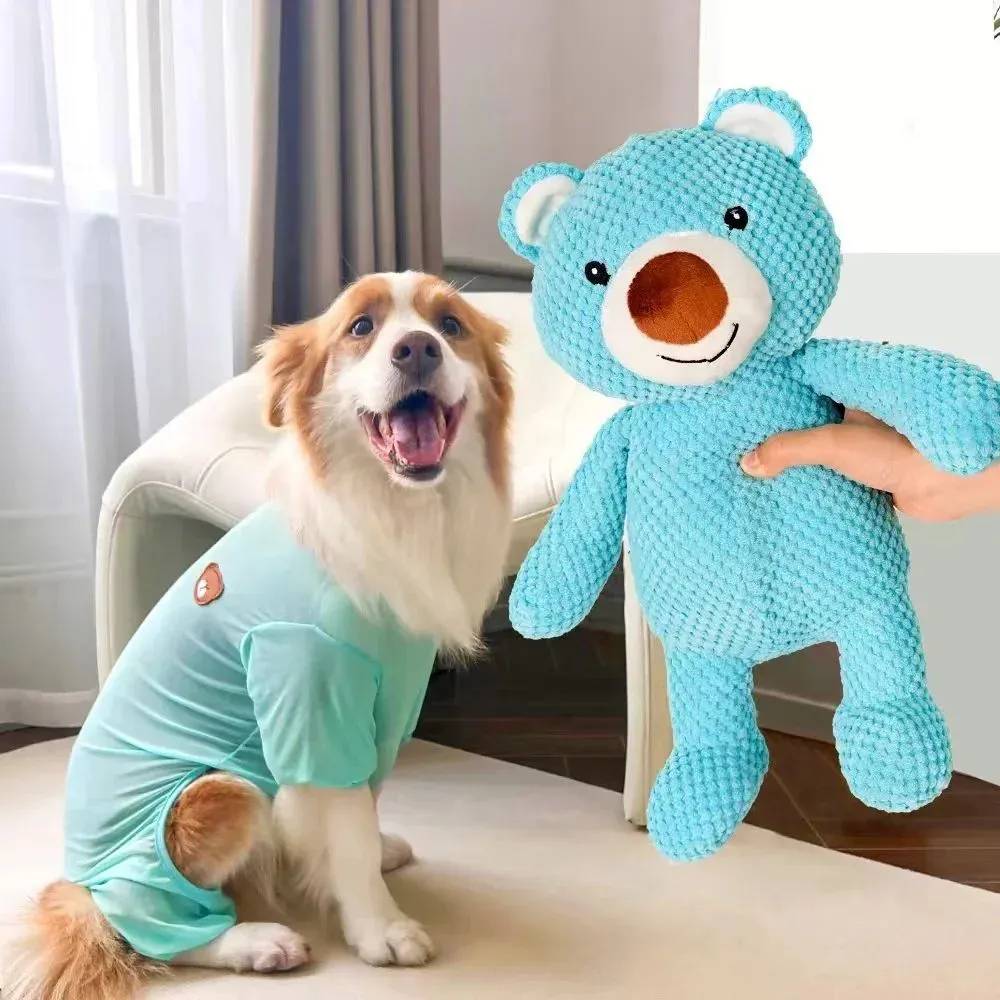 Soft plush squeaky bear dog toy for chewing and molar training, sizes M and L