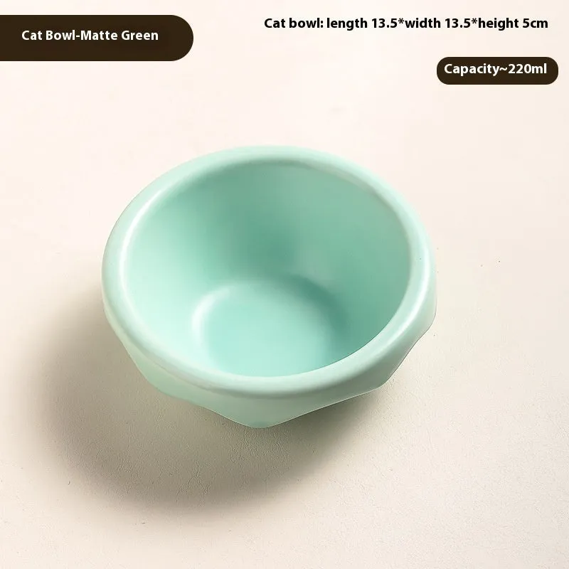 Porcelain cat bowl in matte purple single-grid design on a flat surface