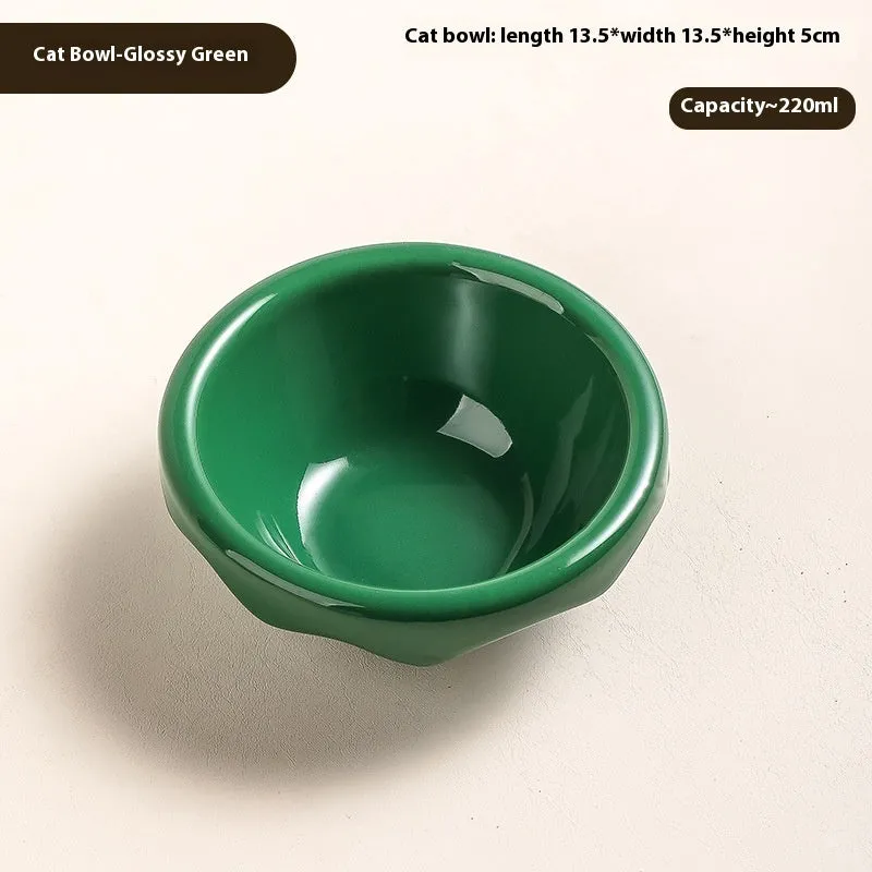 Porcelain cat bowl in matte purple single-grid design on a flat surface