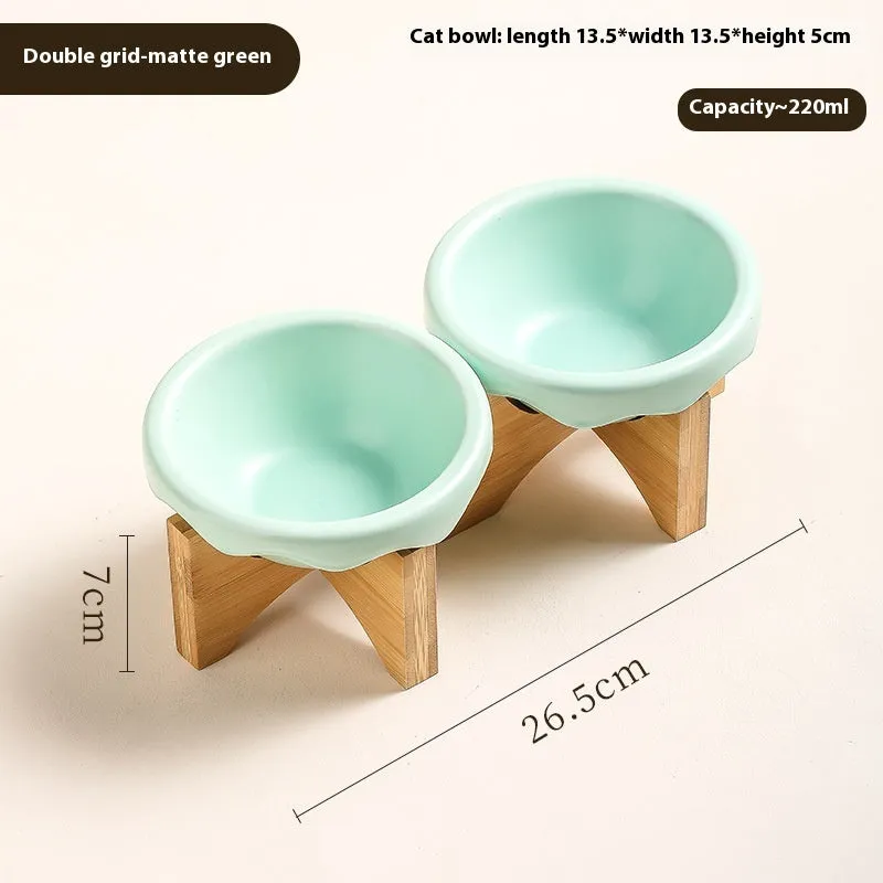 Porcelain cat bowl in matte purple single-grid design on a flat surface
